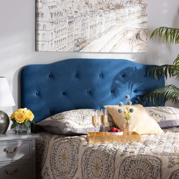 Baxton Studio Gregory ModernNavy Blue Velvet Upholstered Headboard-King - 198-12415-ZORO