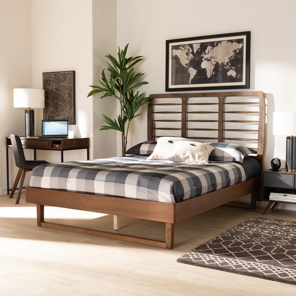 Baxton Studio Lucie Modern and Contemporary Walnut Brown Finished Wood Queen Size Platform Bed - 184-11148-9411-ZORO