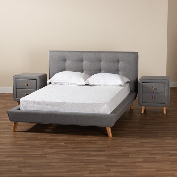 Baxton Studio Jonesy MidCentury Modern Transitional Grey Fabric Upholstered Full Size 3Piece Bedroom Set - 219-6702-7288-ZORO