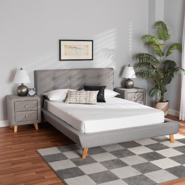 Baxton Studio Jonesy MidCentury Modern Transitional Grey Fabric Upholstered Full Size 3Piece Bedroom Set - 219-6702-7288-ZORO