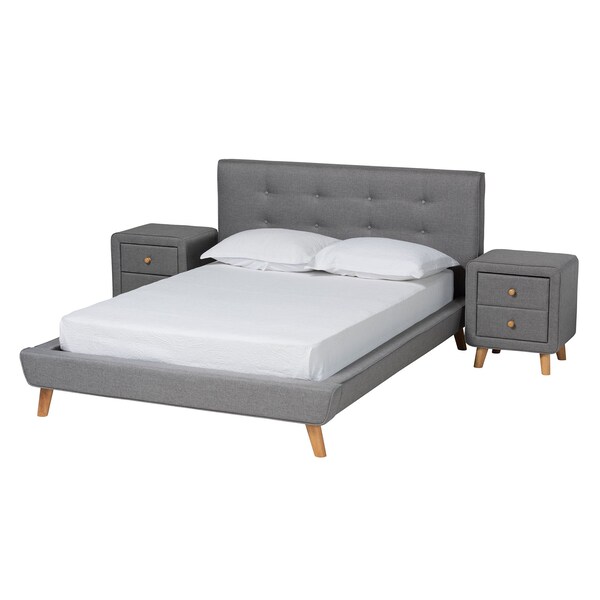 Baxton Studio Jonesy MidCentury Modern Transitional Grey Fabric Upholstered Full Size 3Piece Bedroom Set - 219-6702-7288-ZORO