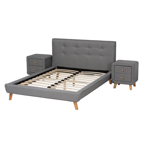 Baxton Studio Jonesy MidCentury Modern Transitional Grey Fabric Upholstered Full Size 3Piece Bedroom Set - 219-6702-7288-ZORO
