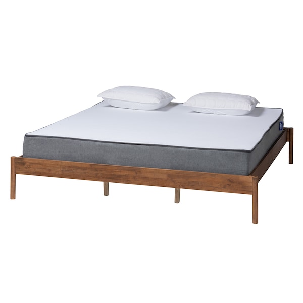 Baxton Studio Agatis MidCentury Modern Ash Walnut Finished Wood King Size Bed Frame - 223-12888-ZORO
