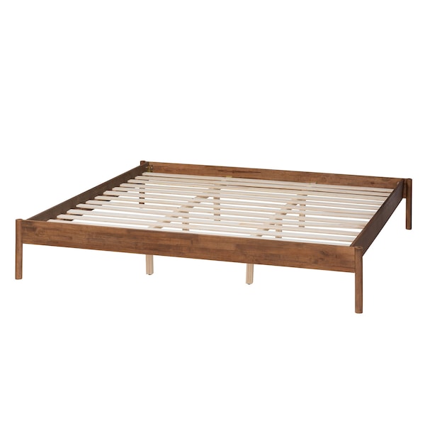 Baxton Studio Agatis MidCentury Modern Ash Walnut Finished Wood King Size Bed Frame - 223-12888-ZORO