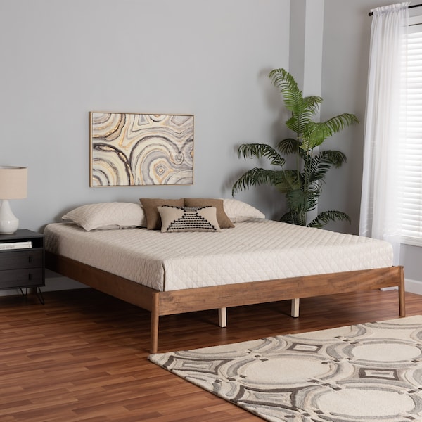 Baxton Studio Agatis MidCentury Modern Ash Walnut Finished Wood King Size Bed Frame - 223-12888-ZORO