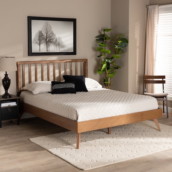 Baxton Studio Toru Mid-Century Modern Ash Walnut Finished Wood King Size Platform Bed - 180-11111-9409-ZORO