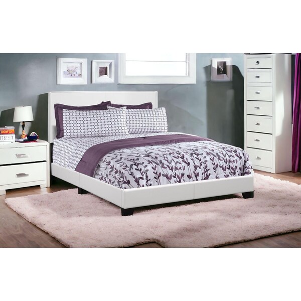 Homeroots 45.75 in. White Solid WoodMDF & Foam Queen Size Bed with Leather Look - 333281