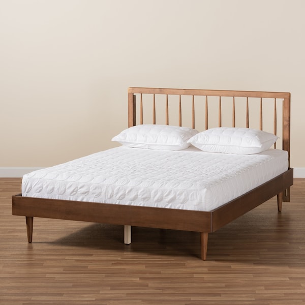 Baxton Studio Sora Mid-Century Modern Ash Walnut Finished Wood King Size Platform Bed - 180-11111-9816-ZORO