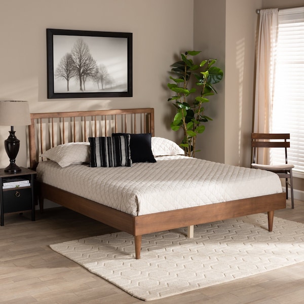 Baxton Studio Sora Mid-Century Modern Ash Walnut Finished Wood King Size Platform Bed - 180-11111-9816-ZORO