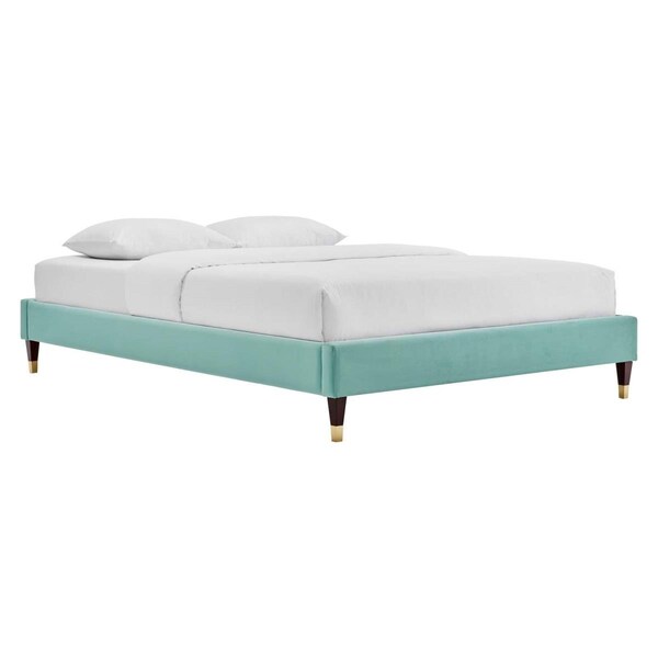Modway Furniture Harlow Performance Velvet Platform Bed Frame, Mint - Full Size - MOD-6269-MIN