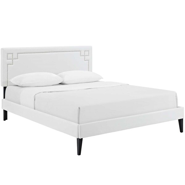 Modway Furniture Ruthie Queen Vinyl Platform Bed with Squared Tapered Legs - White, 40 - 47.5 x 63.5 x 83.5 in. - MOD-5938-WHI