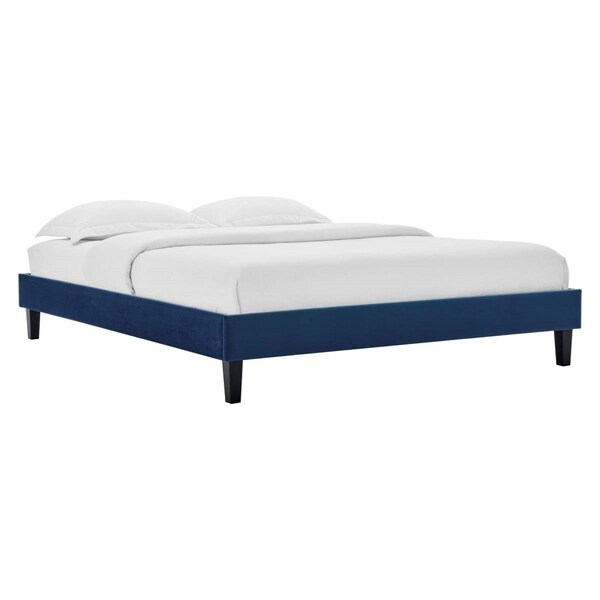 Modway Furniture Reign Performance Velvet Platform Bed Frame, Navy - King Size - MOD-6267-NAV