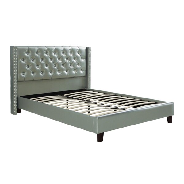 Benzara 47 x 78 x 56 in. Full Size Faux Leather Upholstered Bed Featuring Nail Head Trim - Silver - BM171728