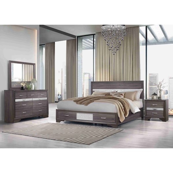 Global Furniture Usa Traditional Glam Melamine Seville Grey Full Bed - 3045