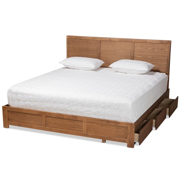 Baxton Studio Aras Modern Ash Walnut Brown Finished Wood King Size 3-Drawer Storage Bed - 180-9421-9622-ZORO
