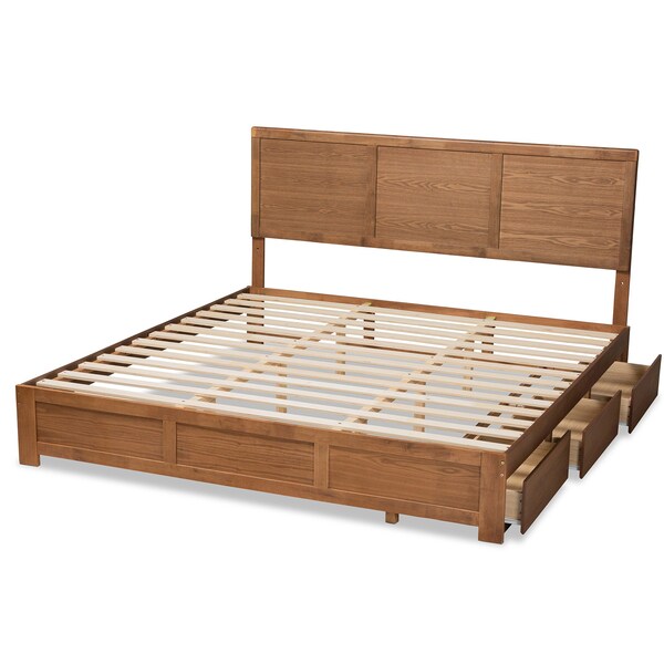 Baxton Studio Aras Modern Ash Walnut Brown Finished Wood King Size 3-Drawer Storage Bed - 180-9421-9622-ZORO