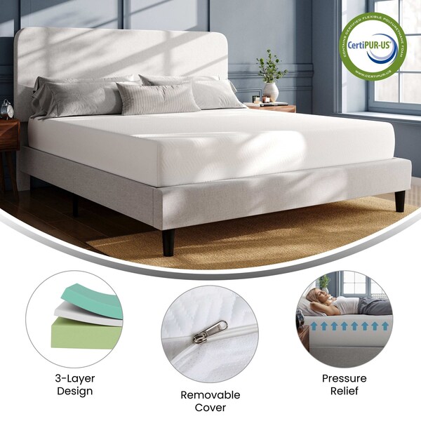 Flash Furniture Cloud Green Tea Cooling Gel 3-Layer Memory Foam 10in. King Mattress in a Box, Washable Cover - CL-MFB3L-10-K-GG