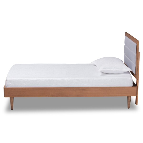 Baxton Studio Seren Mid-Century Light Grey Fabric Upholstered and Walnut Brown Finished Wood Platform Bed-Twin - 191-11530-11158-ZORO