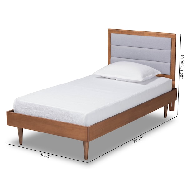 Baxton Studio Seren Mid-Century Light Grey Fabric Upholstered and Walnut Brown Finished Wood Platform Bed-Twin - 191-11530-11158-ZORO