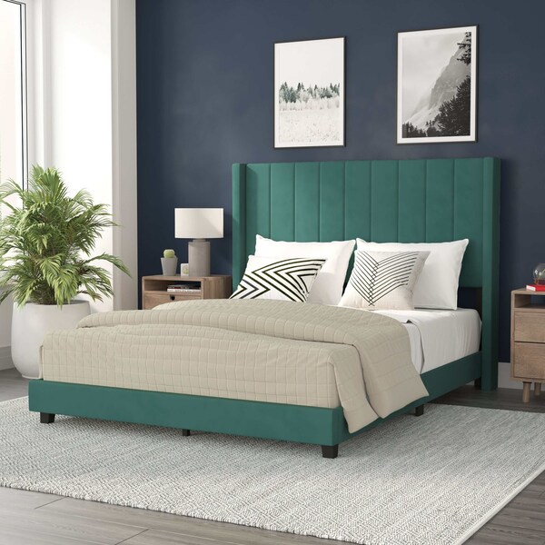 Flash Furniture Emerald Velvet Queen Platform Bed with Headboard - YK-1079-GR-Q-GG