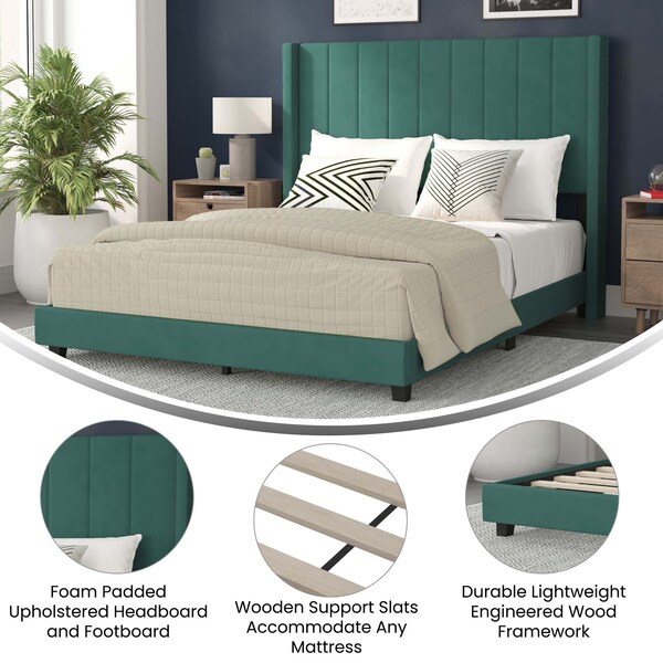 Flash Furniture Emerald Velvet Queen Platform Bed with Headboard - YK-1079-GR-Q-GG