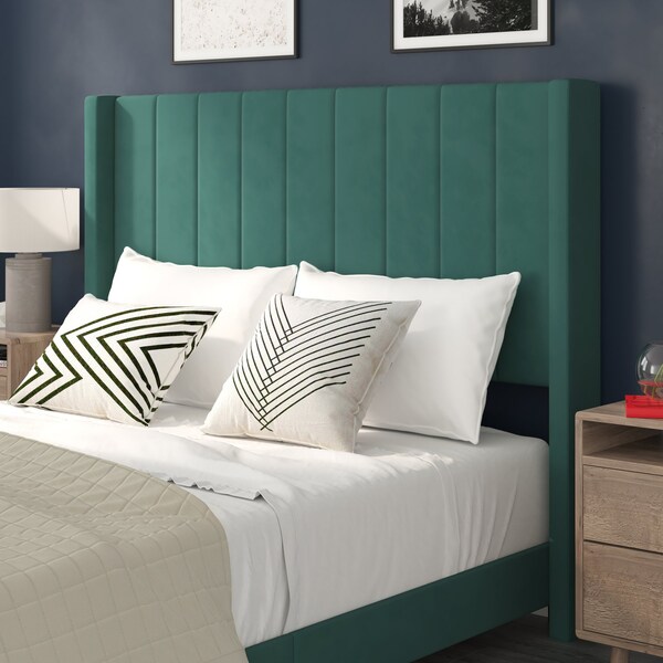 Flash Furniture Emerald Velvet Queen Platform Bed with Headboard - YK-1079-GR-Q-GG