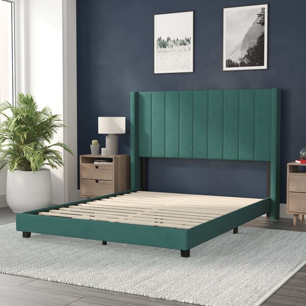 Flash Furniture Emerald Velvet Queen Platform Bed with Headboard - YK-1079-GR-Q-GG