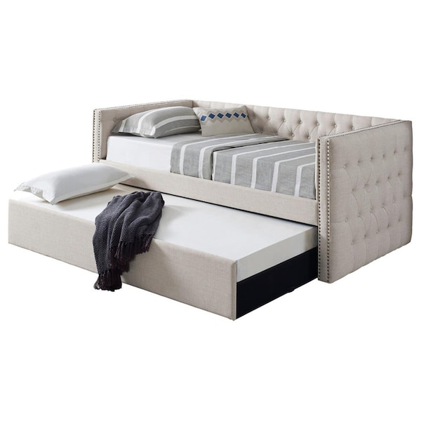Best Master Furniture Twin Tufted Nailhead Daybed with Trundle, Grey - LT001 GREY