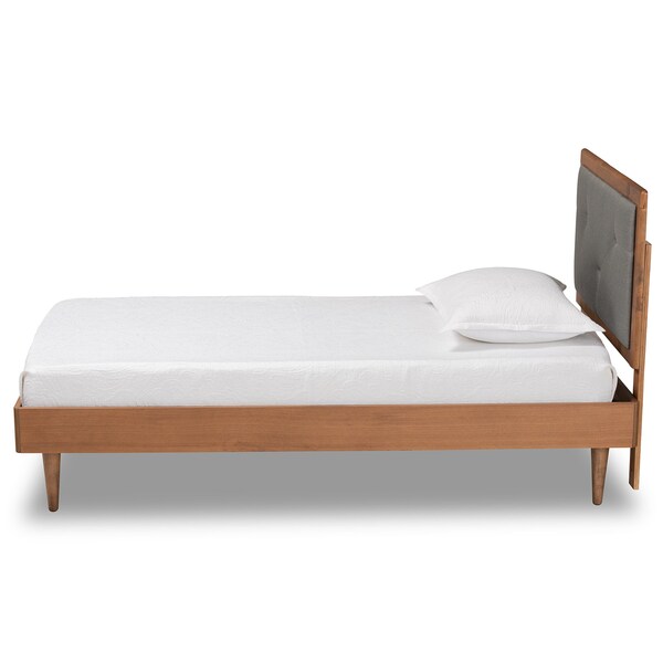 Baxton Studio Saul Mid-Century Dark Grey Fabric Upholstered and Walnut Brown Finished Wood Platform Bed-Twin - 191-11526-11158-ZORO