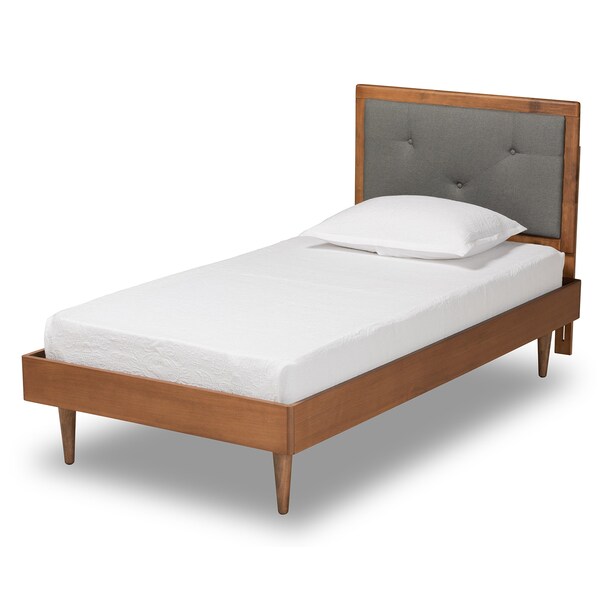 Baxton Studio Saul Mid-Century Dark Grey Fabric Upholstered and Walnut Brown Finished Wood Platform Bed-Twin - 191-11526-11158-ZORO