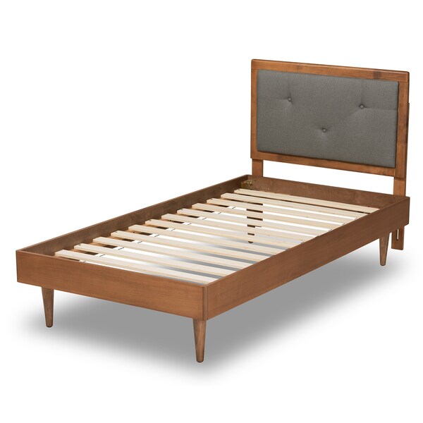 Baxton Studio Saul Mid-Century Dark Grey Fabric Upholstered and Walnut Brown Finished Wood Platform Bed-Twin - 191-11526-11158-ZORO