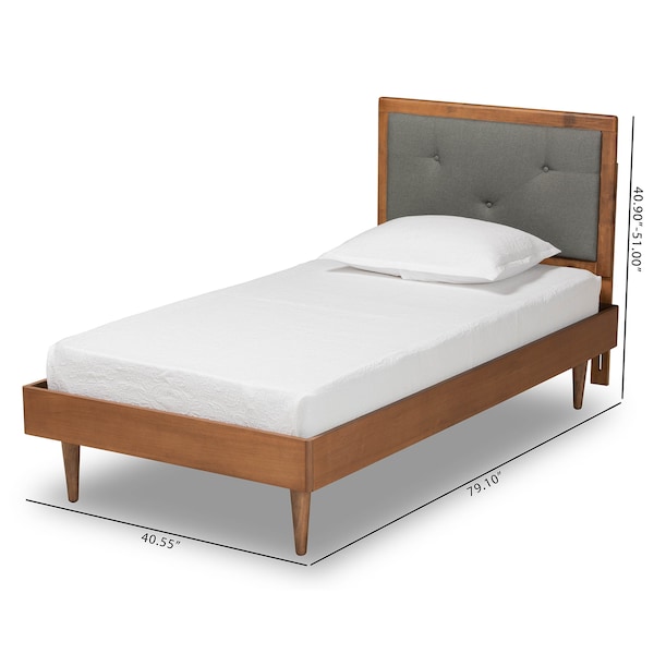 Baxton Studio Saul Mid-Century Dark Grey Fabric Upholstered and Walnut Brown Finished Wood Platform Bed-Twin - 191-11526-11158-ZORO
