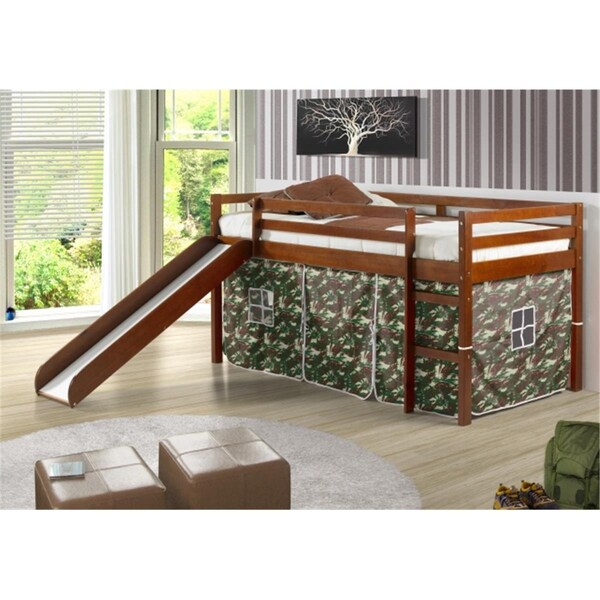 Fixturesfirst PD-750TE-C Twin Size Tent Loft with Slide & Slat-Kits Mattress Ready Light Espresso & Camo - FI471955