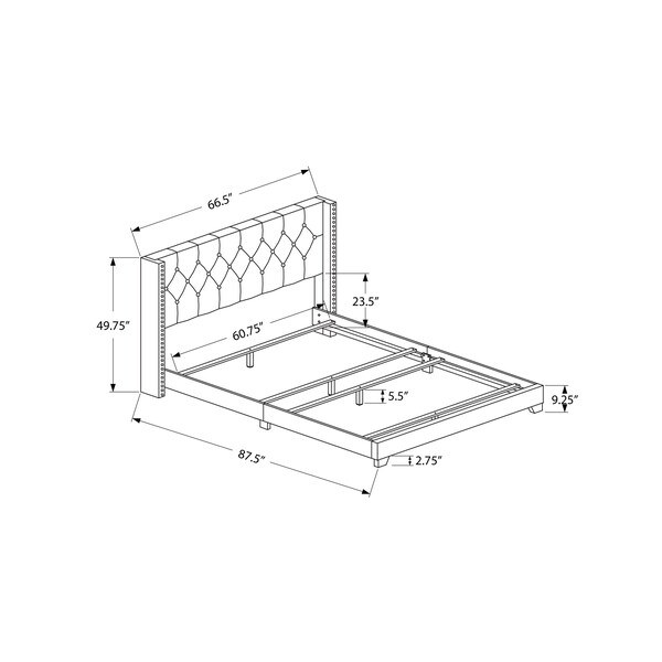 Monarch Specialties Bed, Queen Size, Platform, Bedroom, Frame, Upholstered, Velvet, Wood Legs, Grey, Chrome - I 5986Q