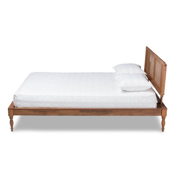 Baxton Studio Romy Ash Walnut Finished and Synthetic Rattan Full Size Platform Bed - 159-9818-9819