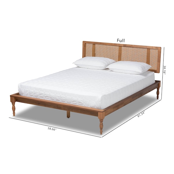 Baxton Studio Romy Ash Walnut Finished and Synthetic Rattan Full Size Platform Bed - 159-9818-9819