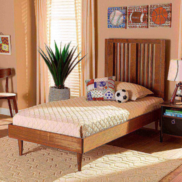 Baxton Studio Kioshi Mid-Century Modern Transitional Ash Walnut Finished Wood Twin Size Platform Bed - 180-11150-11158-ZORO