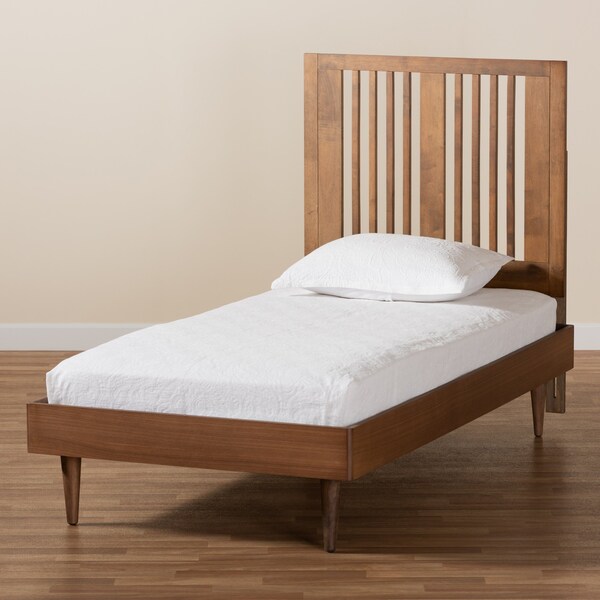 Baxton Studio Kioshi Mid-Century Modern Transitional Ash Walnut Finished Wood Twin Size Platform Bed - 180-11150-11158-ZORO