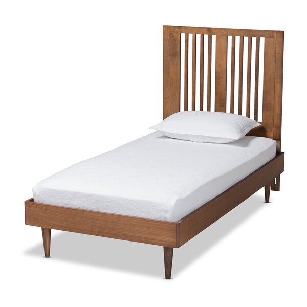 Baxton Studio Kioshi Mid-Century Modern Transitional Ash Walnut Finished Wood Twin Size Platform Bed - 180-11150-11158-ZORO