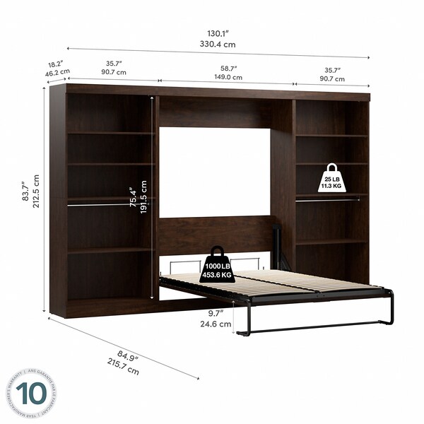 Bestar Wall Full Bed Kit, Pur, Chocolate, 131" - 26895-69