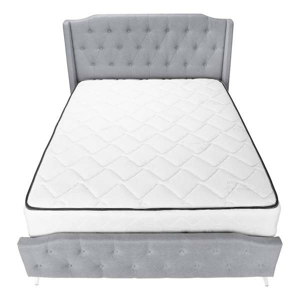 Monarch Specialties Bed, Queen Size, Bedroom, Upholstered, Grey Linen Look, Chrome Metal Legs, Transitional - I 6045Q