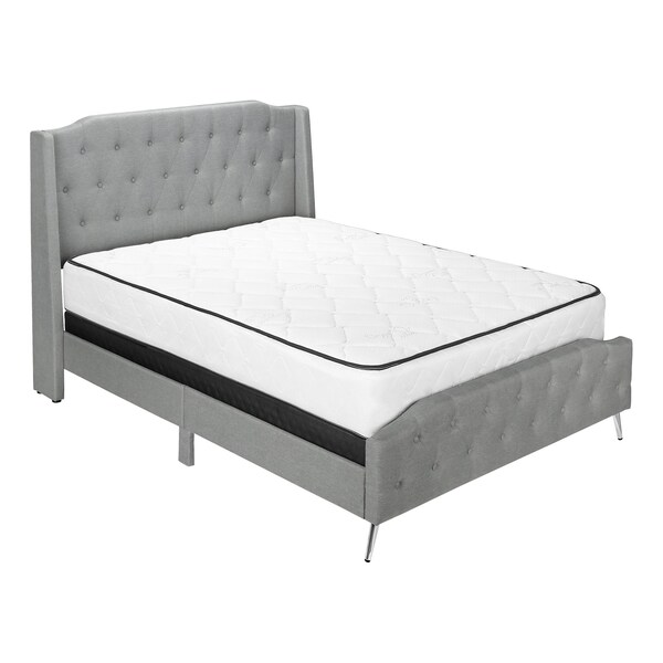 Monarch Specialties Bed, Queen Size, Bedroom, Upholstered, Grey Linen Look, Chrome Metal Legs, Transitional - I 6045Q