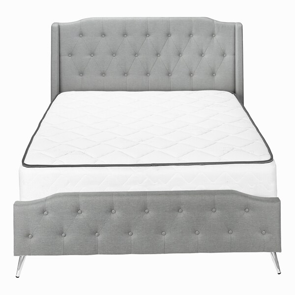 Monarch Specialties Bed, Queen Size, Bedroom, Upholstered, Grey Linen Look, Chrome Metal Legs, Transitional - I 6045Q