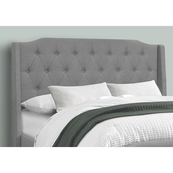 Monarch Specialties Bed, Queen Size, Bedroom, Upholstered, Grey Linen Look, Chrome Metal Legs, Transitional - I 6045Q