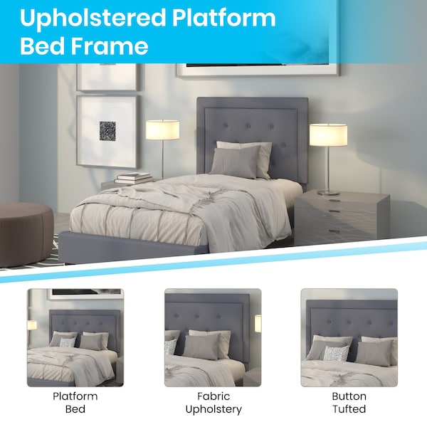 Flash Furniture Roxbury Twin Platform Bed, Light Gray - SL-BK5-T-LG-GG