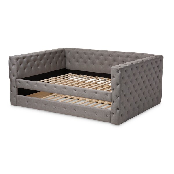Baxton Studio Anabella Grey Upholstered Queen Size Daybed with Trundle - 147-8710