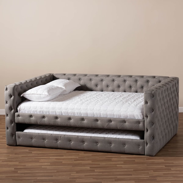 Baxton Studio Anabella Grey Upholstered Queen Size Daybed with Trundle - 147-8710