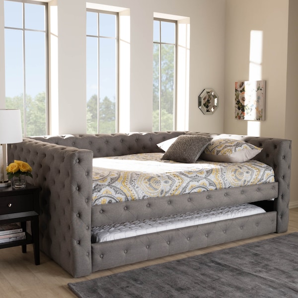 Baxton Studio Anabella Grey Upholstered Queen Size Daybed with Trundle - 147-8710