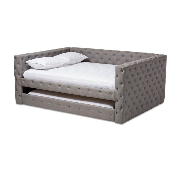 Baxton Studio Anabella Grey Upholstered Queen Size Daybed with Trundle - 147-8710