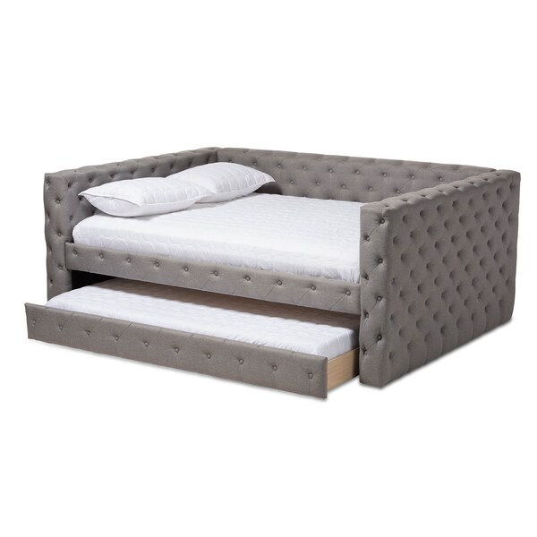 Baxton Studio Anabella Grey Upholstered Queen Size Daybed with Trundle - 147-8710
